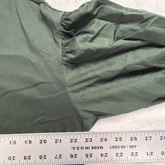 Uniqlo Womens Dark Green Mercerized Cotton Gather Half Sleeve Top Medium New - Picture 7 of 9